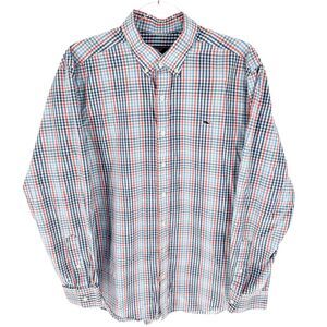 Vineyard Vines Shirt Mens Large Blue Orange Check Whale Long Sleeve Button Down
